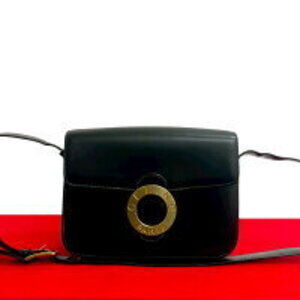 Celine circle logo calfskin leather Shoulder Bag sacoche black